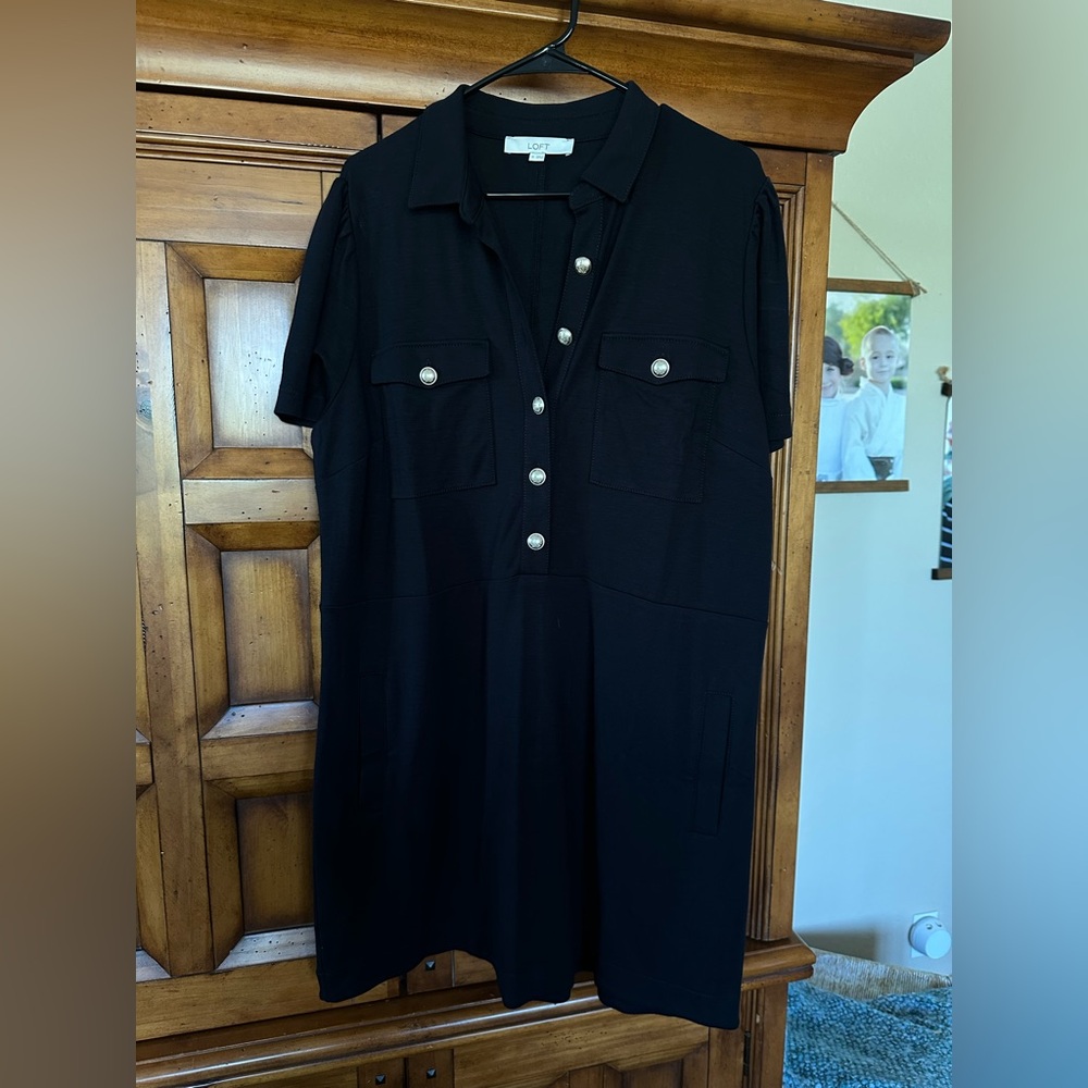 LOFT black Button-Up Dress